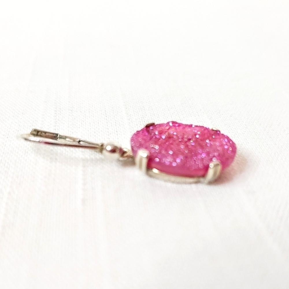 Druzy dangle, lever back earrings. Pink. - Picture 3 of 9